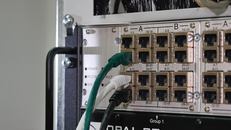 Networking service. network engineer administrator checking server hardware equipment of data...
