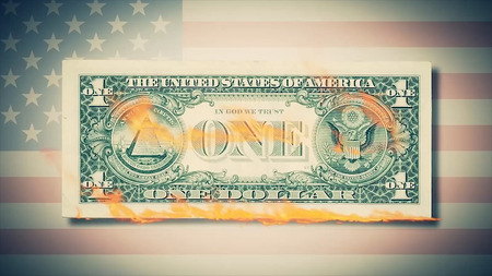 Burning one dollar bills animation. fire dollar. One hundred dollar bill burning. On a photo dollar bill. close-upの写真素材