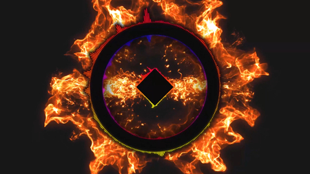 Disco dance music concept with seamless loop black background and fire effects in 4k. Soft box color equalizer background. Simple Circle Equalizer Audio Spectrum Colorの写真素材