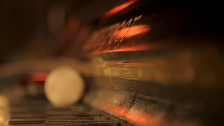 Microphone on the old, classic wooden piano selective focus. Microphone on piano. Classical microphone on midi keyboardの写真素材