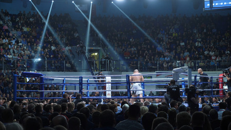 Ekaterinburg, Russia - 13 October 2017: Athletes in the ring extreme Sport mixed martial arts competition tournament series MMAのeditorial素材