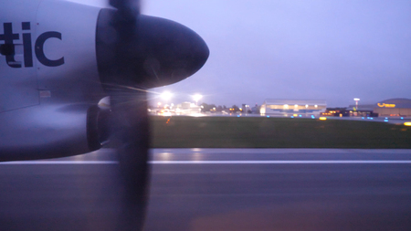 View of the propeller of the aircraft. Airplane with propellers on the runway. Propeller of old...
