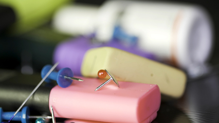 colorful school and office supplies on a black background. Back to school concept. Subjects for office work and school.の写真素材