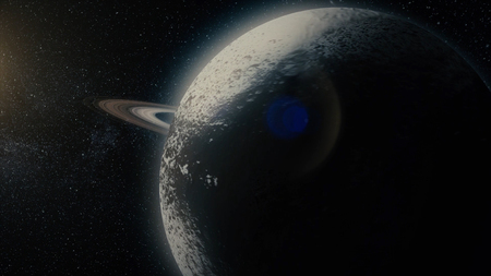 Planet or satellite in space. Unexplored planets of faraway space. Deep space. Universe scene with...