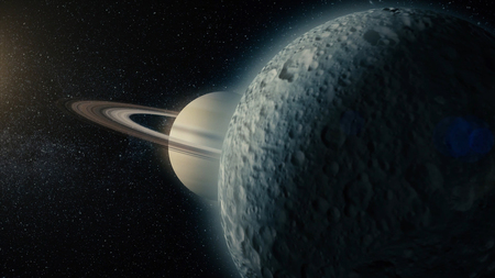 Planet or satellite in space. Unexplored planets of faraway space. Deep space. Universe scene with...