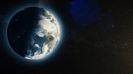 Planet earth with sunrise in space, Rising Sun over Earth. Earth planet.