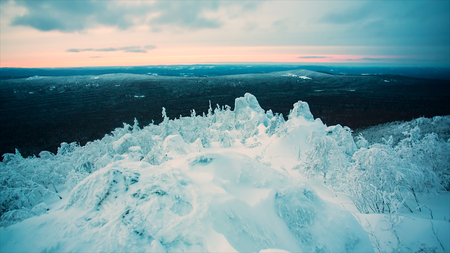 Great panorama view of the snowy massive mountain with mountain cliff. Landscape and gorgeous scene....