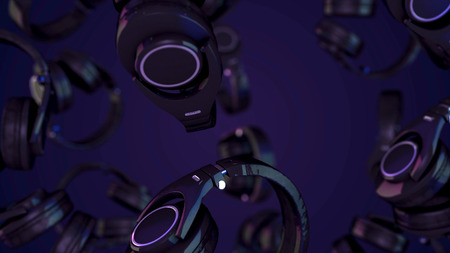 Rotating Headphones. Gray Headphones wire isolated on a transparent background 3D illustration render rotating seamless loop animationの写真素材