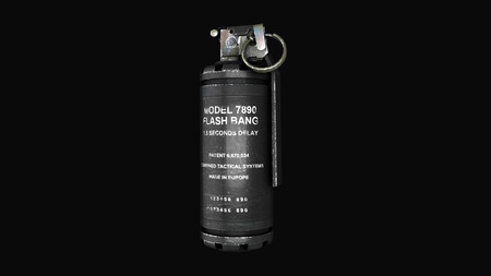 Grenade on a gray background levitation of standard timed fuze hand grenade. Tear-gas hand grenade rotation on grey background.の写真素材