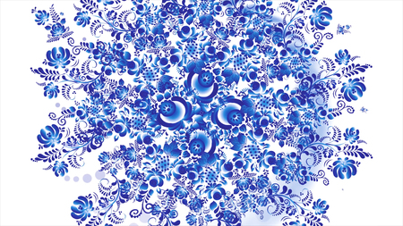 Khokhloma blue on white background. Animation of Khokhloma blue on white background. Retro style of Russian Khokhlomaの写真素材