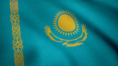 Flag of Kazakhstan gently waving in the wind. Kazakhstan National Flag Animation. Seamless loop.の写真素材