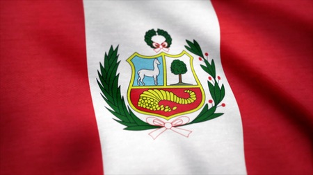 Peru national flag. Flag of Peru gently waving in the wind. Seamless loop.の写真素材