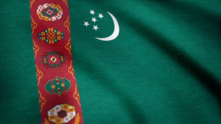 Waving national flag of Turkmenistan. Turkmenistan Flag Close Up Realistic Animation Seamless Loop.の写真素材