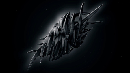 Dark Sphere is transforming into a needle-shaped figure. Silky smooth abstract form dark background....