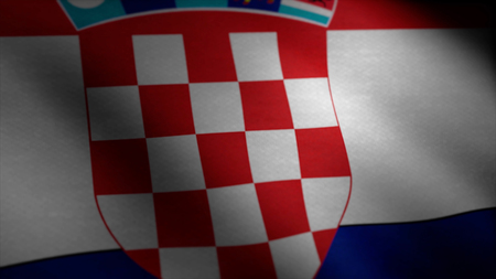 Croatian flag waving animation. Closeup cropped view of a fluttering national flag of Croatia. Seamless Loopable Flag of Croatiaの写真素材