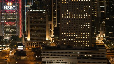 DUBAI, UAE - April , 2018: Dubai downtown night scene with city lights, luxury new high tech town in...