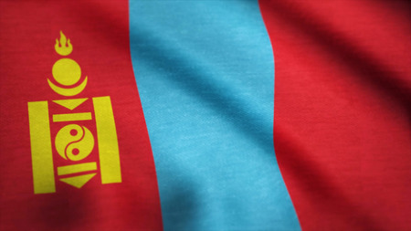 MONGOLIA Realistic Waving Flag Background. Background of a waving flag of Mongolia.の写真素材