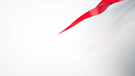 Red and white geometric tech abstract motion design. Stock. Modern background of red glossy pyramids in abstract motion. Seamless loop. Abstract low poly red and white polygonal geometric wireframe digital animationの写真素材