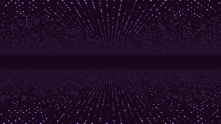 Abstract particle fail in the dark. Random small particles form horizontal abstract lines. Infinite space background. Matrix of glowing stars with illusion of depth, perspective. Small circles appear and form evolving lines and patters moving towards centerの写真素材