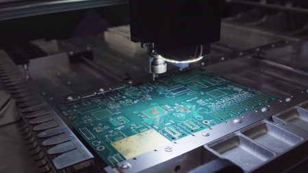 Printed circuit boards production factory. Technological process. Microchip production factory....