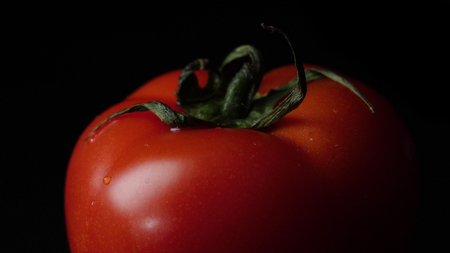 Drops of water dripping from above ripe tomatoes. Frame. Close up of a drop of water dripping from a tomato.の写真素材