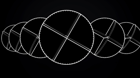 Animation of intersecting white circles. Abstract animation of rotating complex geometric shapes on a black backgroundの写真素材