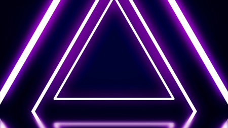 Neon triangular animation. Animation of neon tunnel consisting of triangles. Black background...