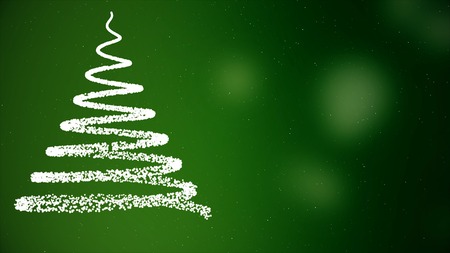 Abstract animation of Christmas cards. Abstract animation with white line drawing rotating Christmas tree with snow backgroundの写真素材