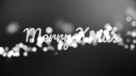 Monochrom Merry christmass inscription on black and white background with many fuzzy, round lights, celebration and winter holidays concept. Merry Christmass phrase with flying sparkles.の写真素材