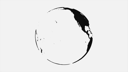 Abstract animation of rotating black planet earth on white background. Painted planet Earth with black contours of continents on white background.の写真素材