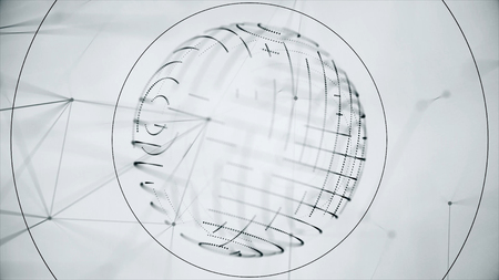 Abstract rotating circles of dotted lines on white background. Plexuses of point lines in rotating...