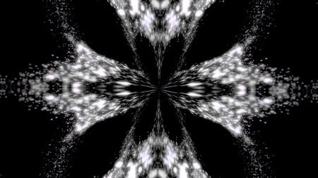 Abstract, monochrome symmetric pattern of feathers on black background, seamless loop. Kaleidoscopic...