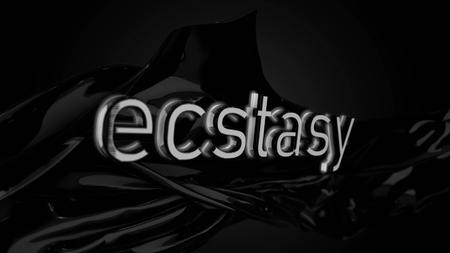 The word ecstasy typed on black, abstract, silky texture, sexual concept, monochrome. Inscription ecstasy on flowing silk over black background.の写真素材