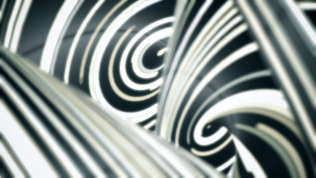 Black and white twisted lines flowing fast, seamless loop. Abstract motion background with narrow lines of neon light, monochrome.の写真素材