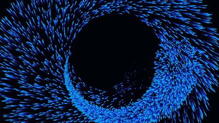 Blue abstract glitter trail flying in a spiral on black background, seamless loop. Beautiful comet...
