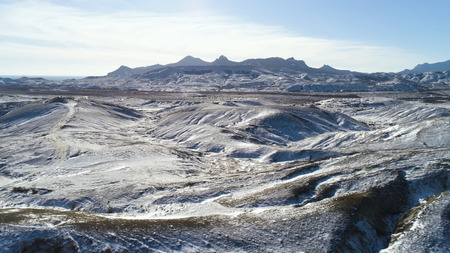 Andean mountains. Mountains valley with snow on top, Aerial view. Range of the Andes, Argentina.の写真素材