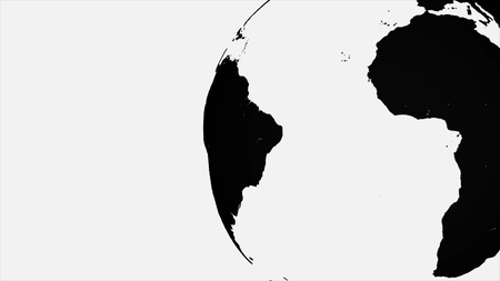 Black and white Earth planet rotating, isolated on black background. Abstract, monochrome terrestrial globe spinning, seamless loop.の写真素材
