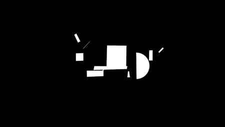 Suprematism geometric white shapes moving and falling down on black background, monochrome. Combination of different geometrical figures moving, abstract art concept.の写真素材
