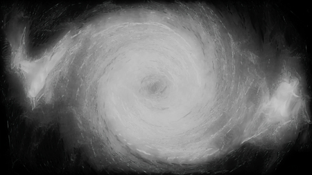 Abstract white water tornado, view from the top of the vortex on black background, monochrome. Abstract water swirl flowing, seamless loopの写真素材