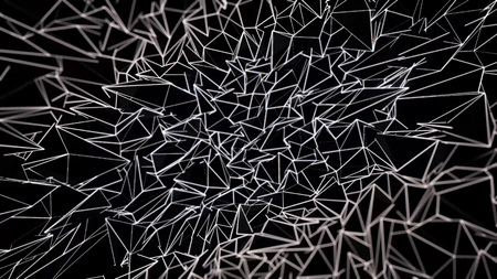 Abstract background of white triangles rotating chaotically on black background, seamless loop....