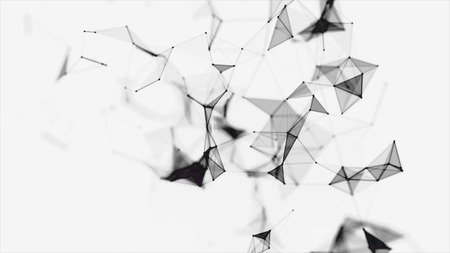 Black network in motion, abstract cloud of black triangles on white background. Stock. Geometrical...