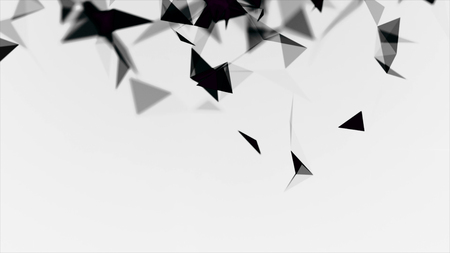 Abstract black cloud of triangles floating on white background, monochrome. Stock. Magnetizing...