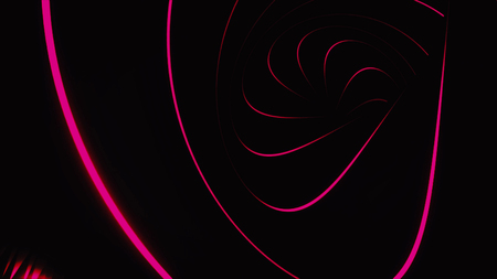Abstract animation with a tunnel, fluorescent ultraviolet light, glowing neon lines, moving on black background. Animation. Colorful red glowing lines forming rotating tunnel.の写真素材