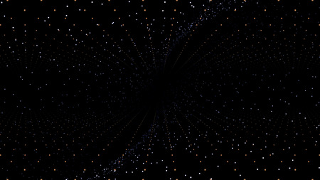 Abstract 3d animated background of many golden and white small circels moving and rotating on black...