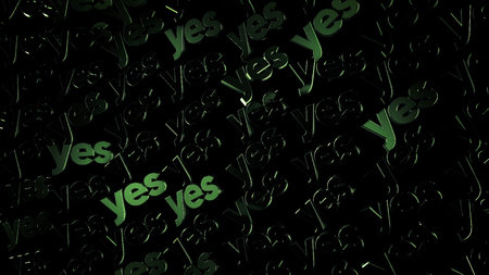 Light glares on the letters of the word YES, positvity concept. Animation. Green rows of capital letters moving diagonally on black background, seamless loop.の写真素材
