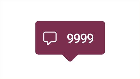 Modern comment violet icon with reducing number on white background, fame and marketing concept. Animation. A sign that symbolizing sympathy with social networks, social media.の写真素材