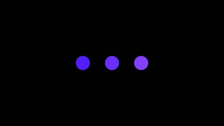 Magical purple, blue gradient ellipsis moving on black background, seamless loop. Animation. Lilac three dots or circles changing color slowly from people to blue.の写真素材