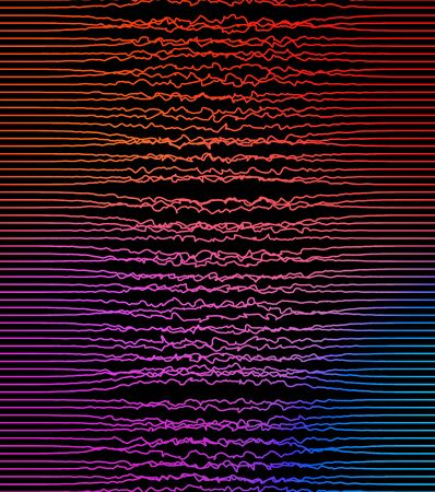 Colorful sound waves, curved lines. Print. Gradient pink narrow stripes vibrating on white...