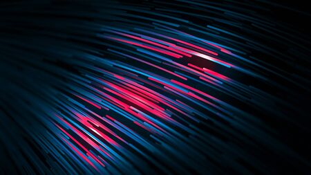 Abstract animation of colorful neon straws floating on the black background and changing their color. Dynamic colorful animation on the black backgroundの写真素材