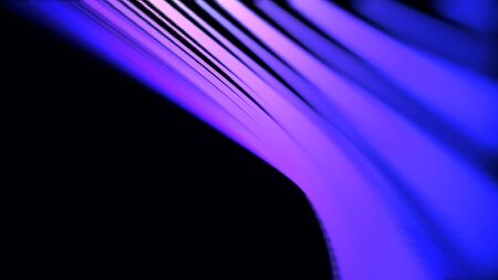 Abstract curved neon lines of lilac color rotating on black background, seamless loop. Purple neon...